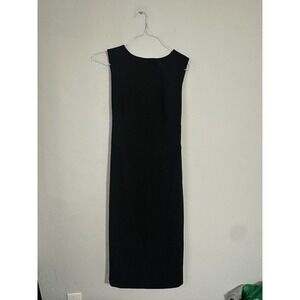 Banana Republic Black Sleeveless Sheath Dress Midi Buttons Tie Waist Size 8